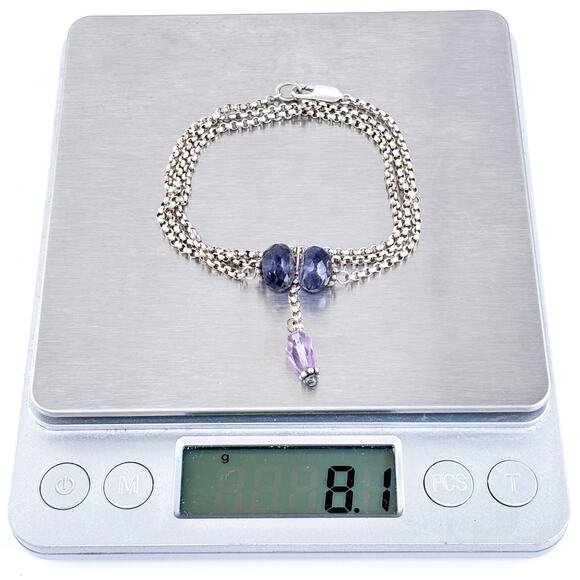 Vintage Sterling Silver 925 Amethyst Drop Rolo Chain Necklace 18.5" - Picture 5 of 5